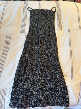 NWT Black Spotted Maxi Dress with Thin Straps
